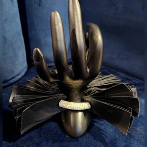 Northampton Style Black with Rhinestone Bar Leather Bracelet